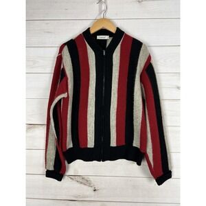Vintage Himalaya Sweater Mens Medium Red Black Gray Wool Zip Cardigan 60s
